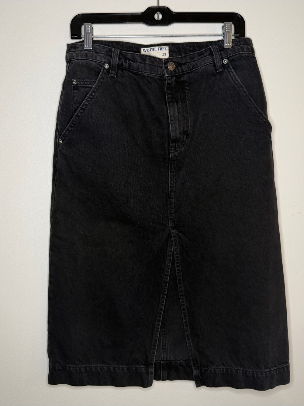 WE THE FREE Black Denim Midi Skirt with Front Slit size 29